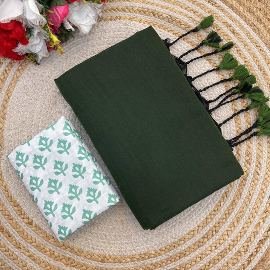 Plain Khadi Cotton Saree with Digital Print Blouse – Elegant & Comfortable Wear