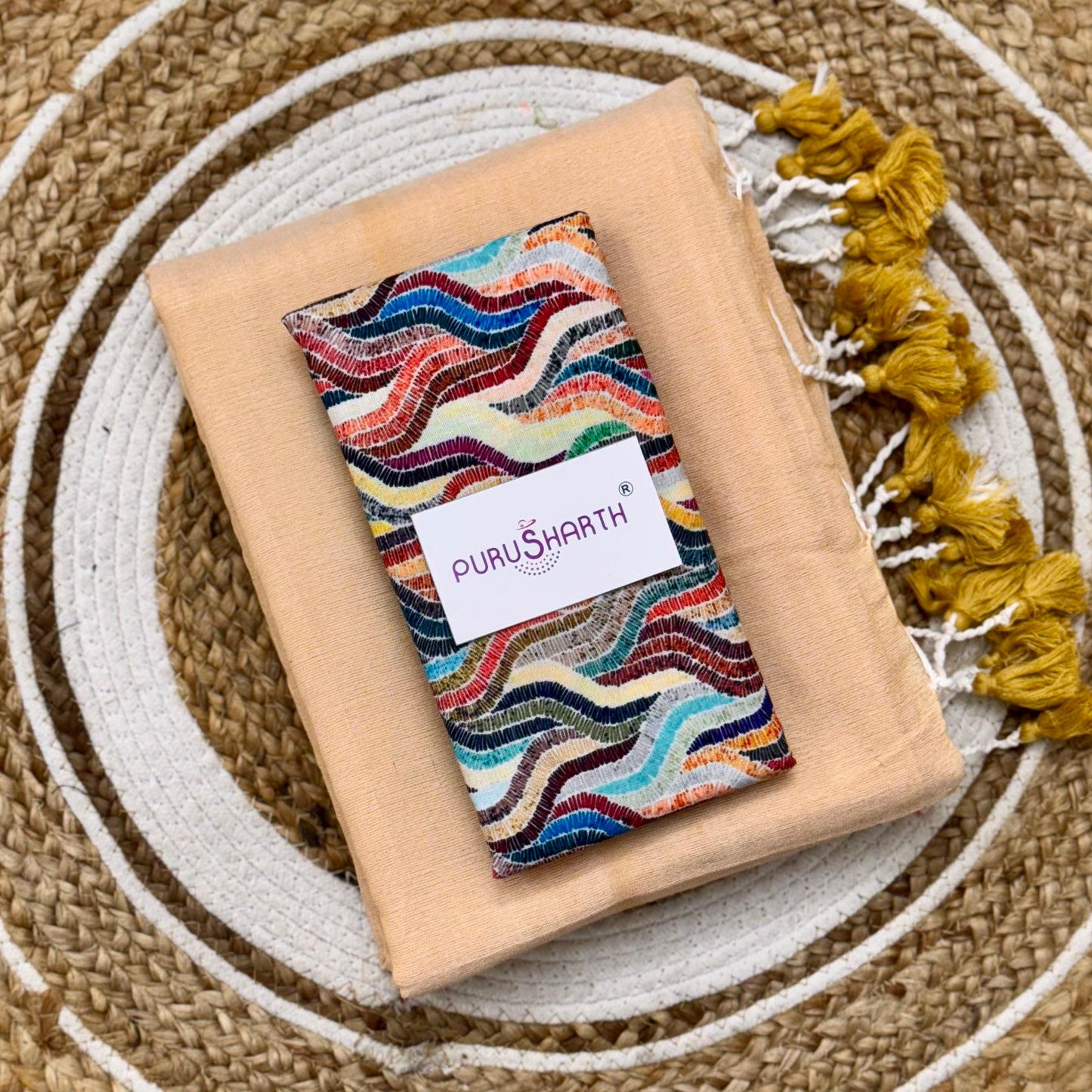 Plain Khadi Cotton Saree with Digital Print Blouse – Elegant & Comfortable Wear