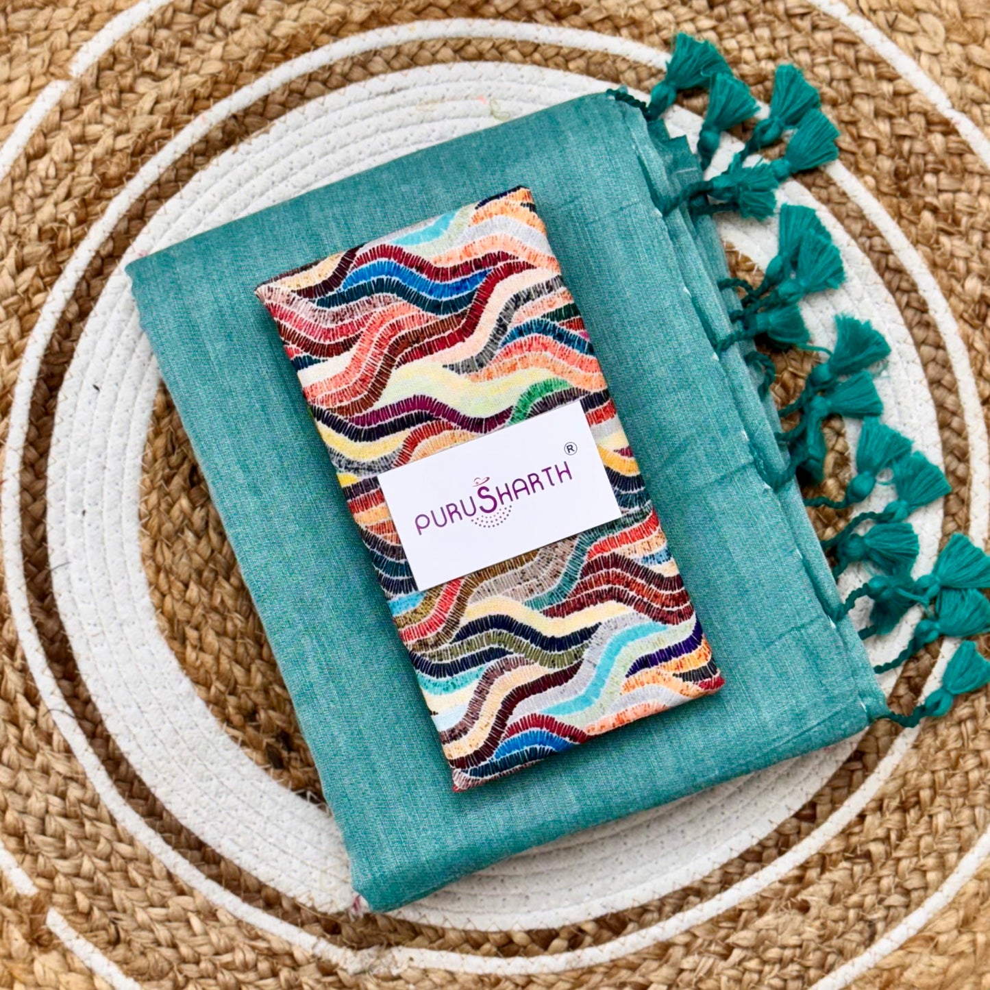 Plain Khadi Cotton Saree with Digital Print Blouse – Elegant & Comfortable Wear