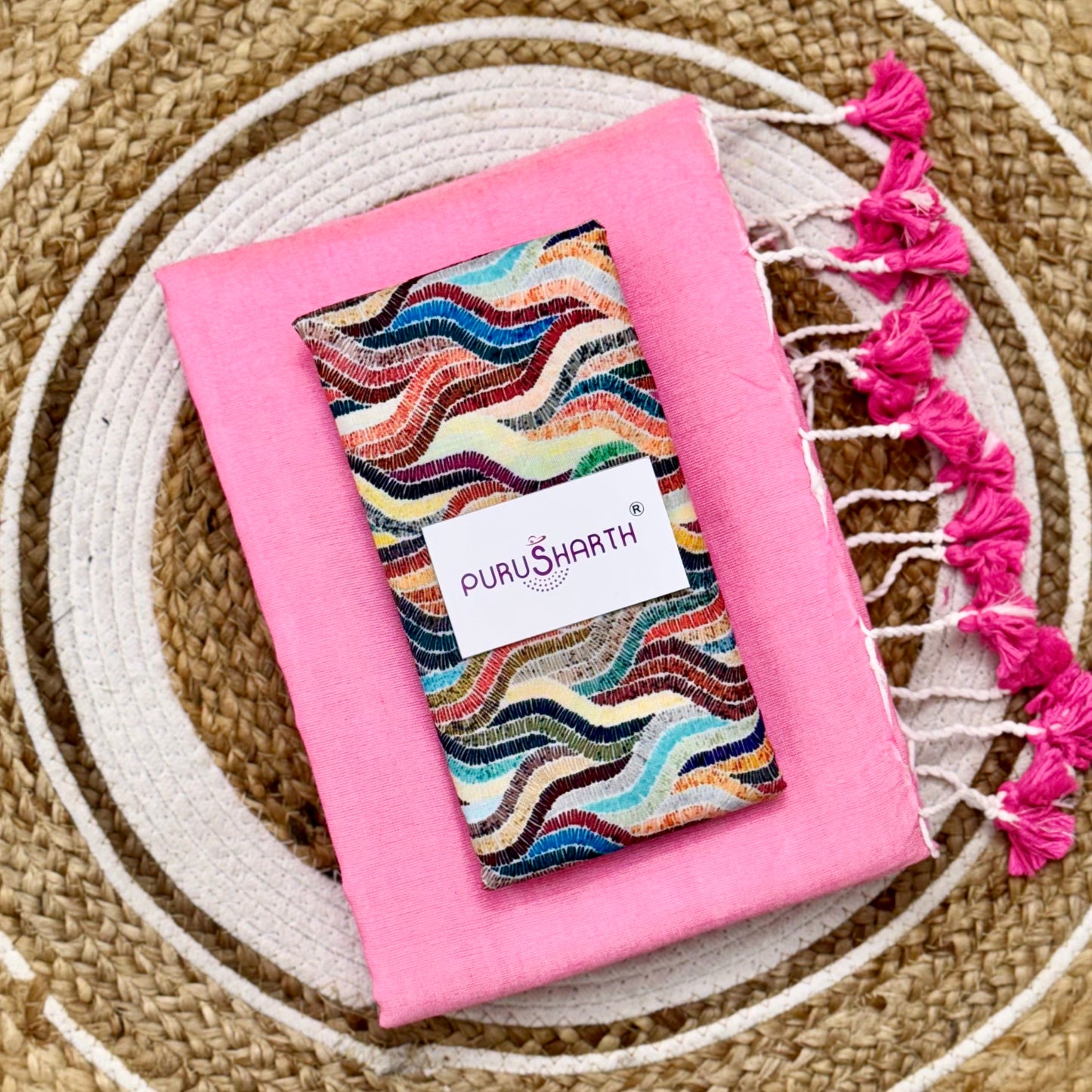 Plain Khadi Cotton Saree with Digital Print Blouse – Elegant & Comfortable Wear