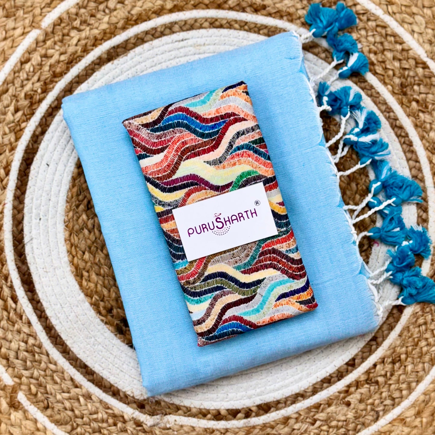 Plain Khadi Cotton Saree with Digital Print Blouse – Elegant & Comfortable Wear