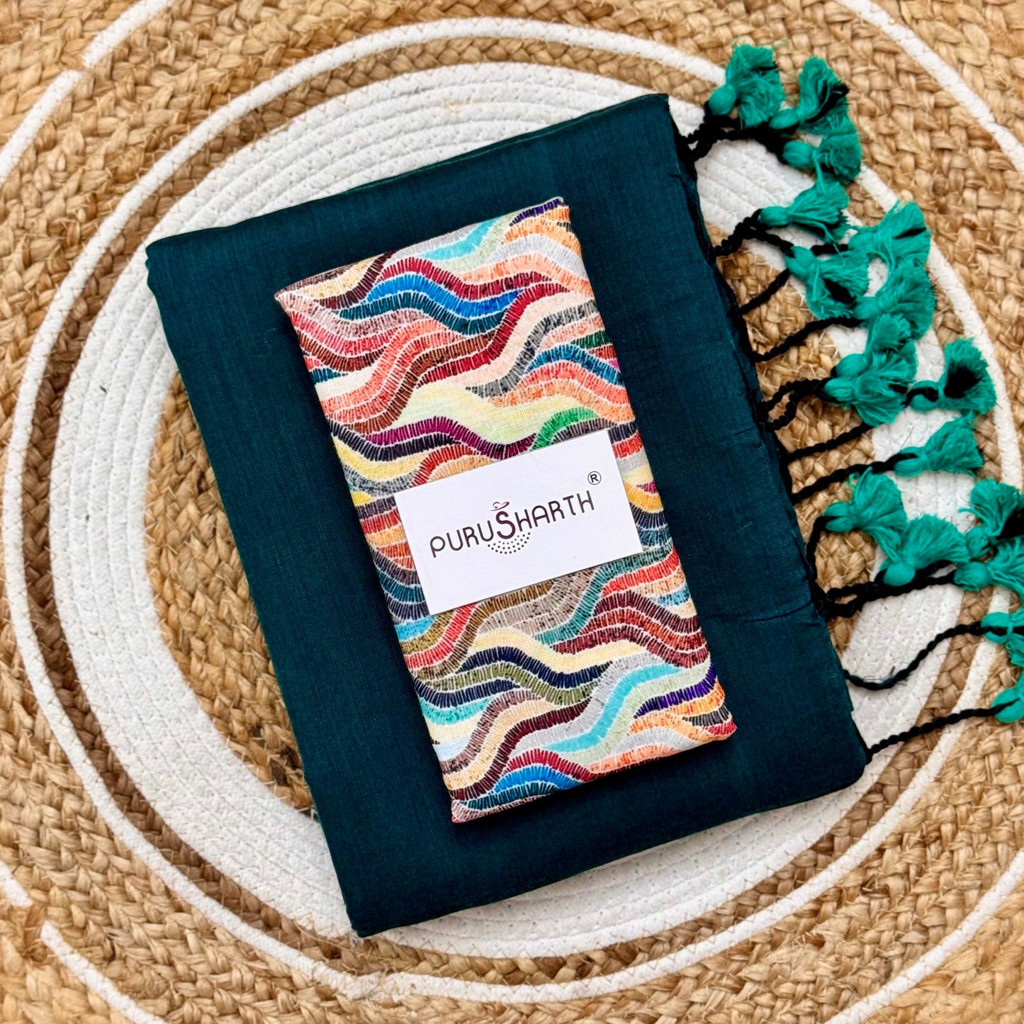 Plain Khadi Cotton Saree with Digital Print Blouse – Elegant & Comfortable Wear