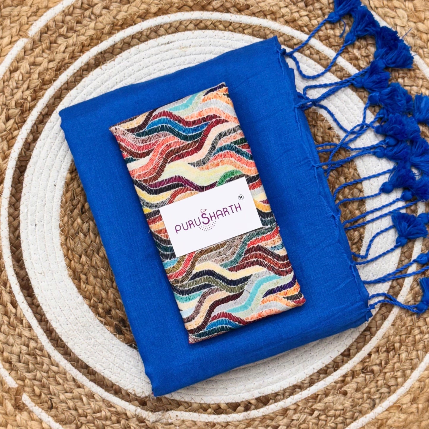 Plain Khadi Cotton Saree with Digital Print Blouse – Elegant & Comfortable Wear