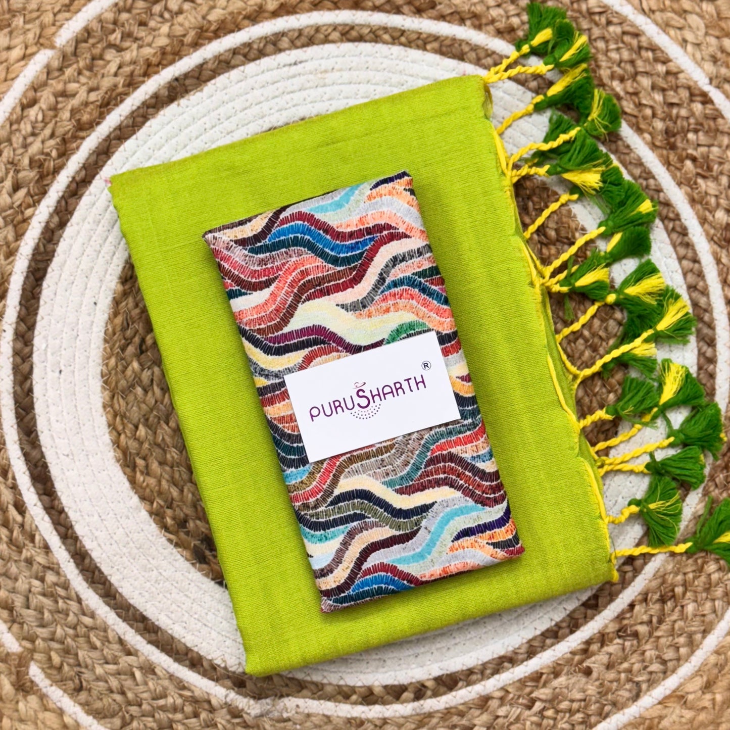 Plain Khadi Cotton Saree with Digital Print Blouse – Elegant & Comfortable Wear