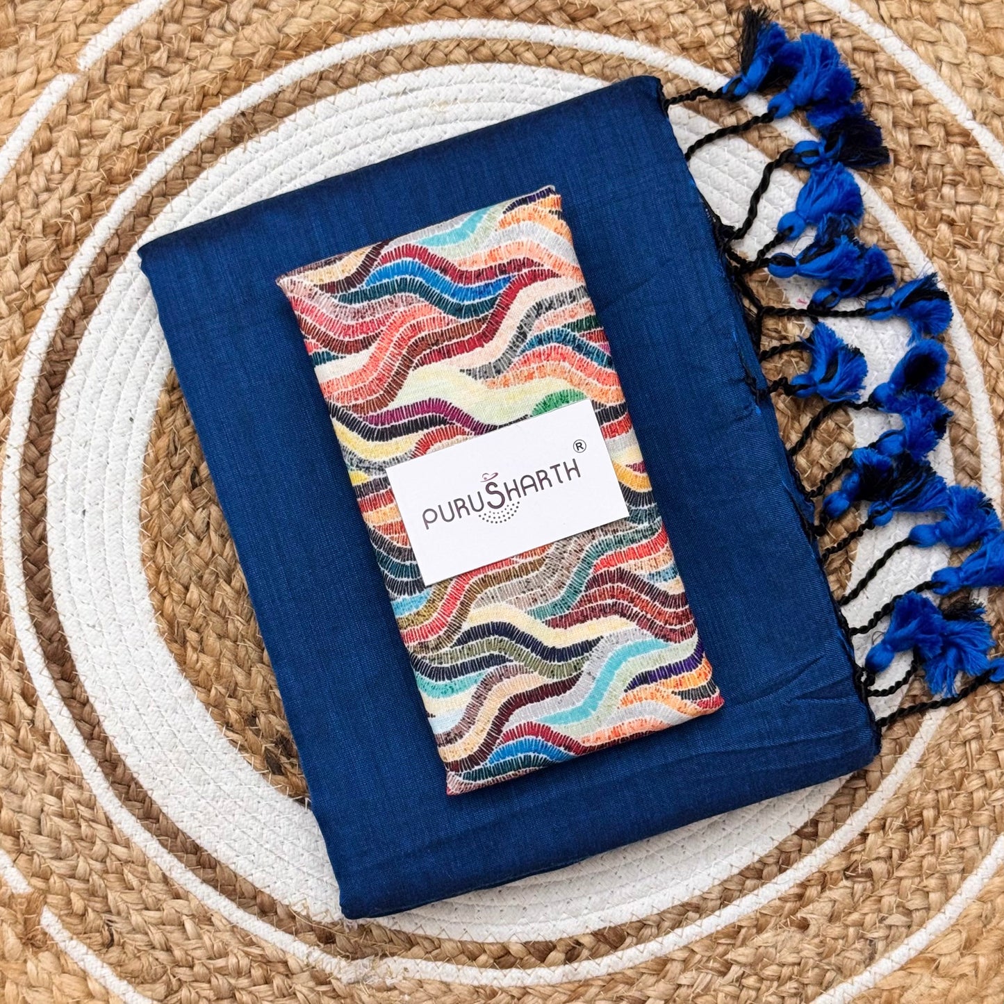 Plain Khadi Cotton Saree with Digital Print Blouse – Elegant & Comfortable Wear