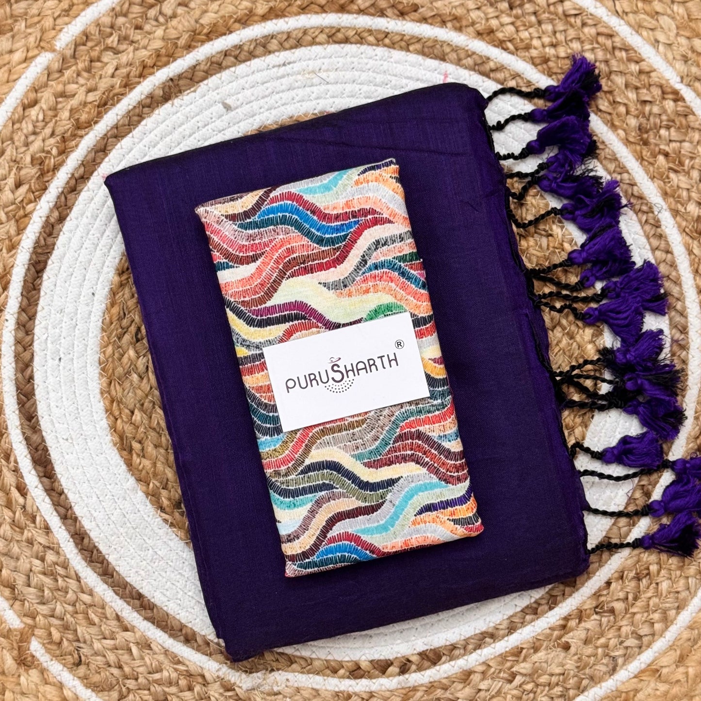 Plain Khadi Cotton Saree with Digital Print Blouse – Elegant & Comfortable Wear