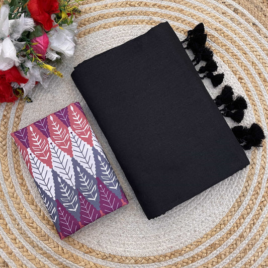 Plain Khadi Cotton Saree with Digital Print Blouse – Elegant & Comfortable Wear