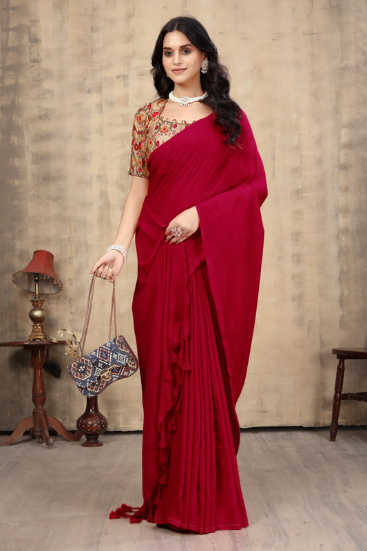 Plain Khadi Cotton Saree with Digital Print Blouse – Elegant & Comfortable Wear
